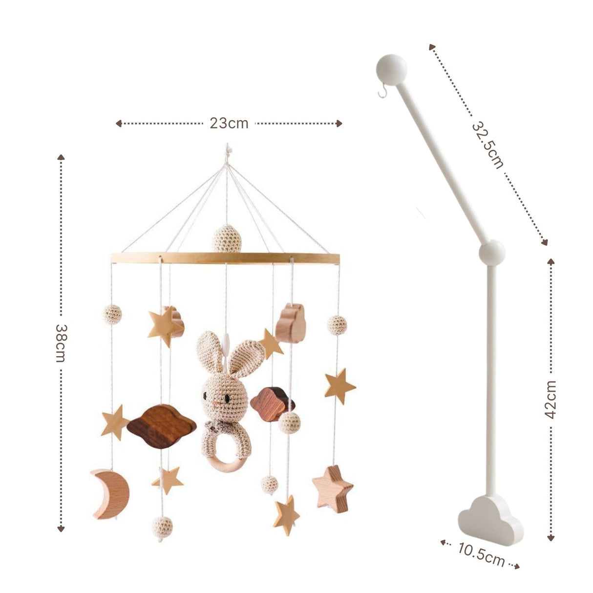 Mobile mit Halterung Hase Beige Babymobile mit Mobilearm