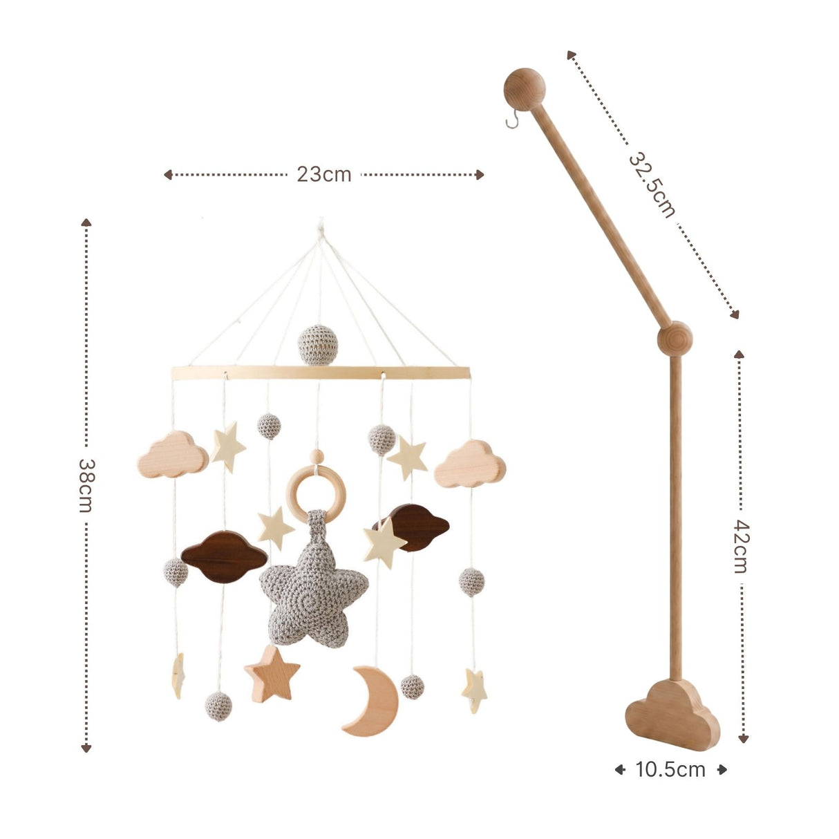 Mobile mit Halterung Stern Grau Babymobile mit Glockenhalter