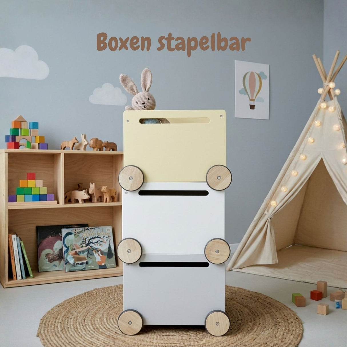 3er-Set Holz-Spielzeugkiste auf Rollen Bücherkiste Spielzeugtruhe