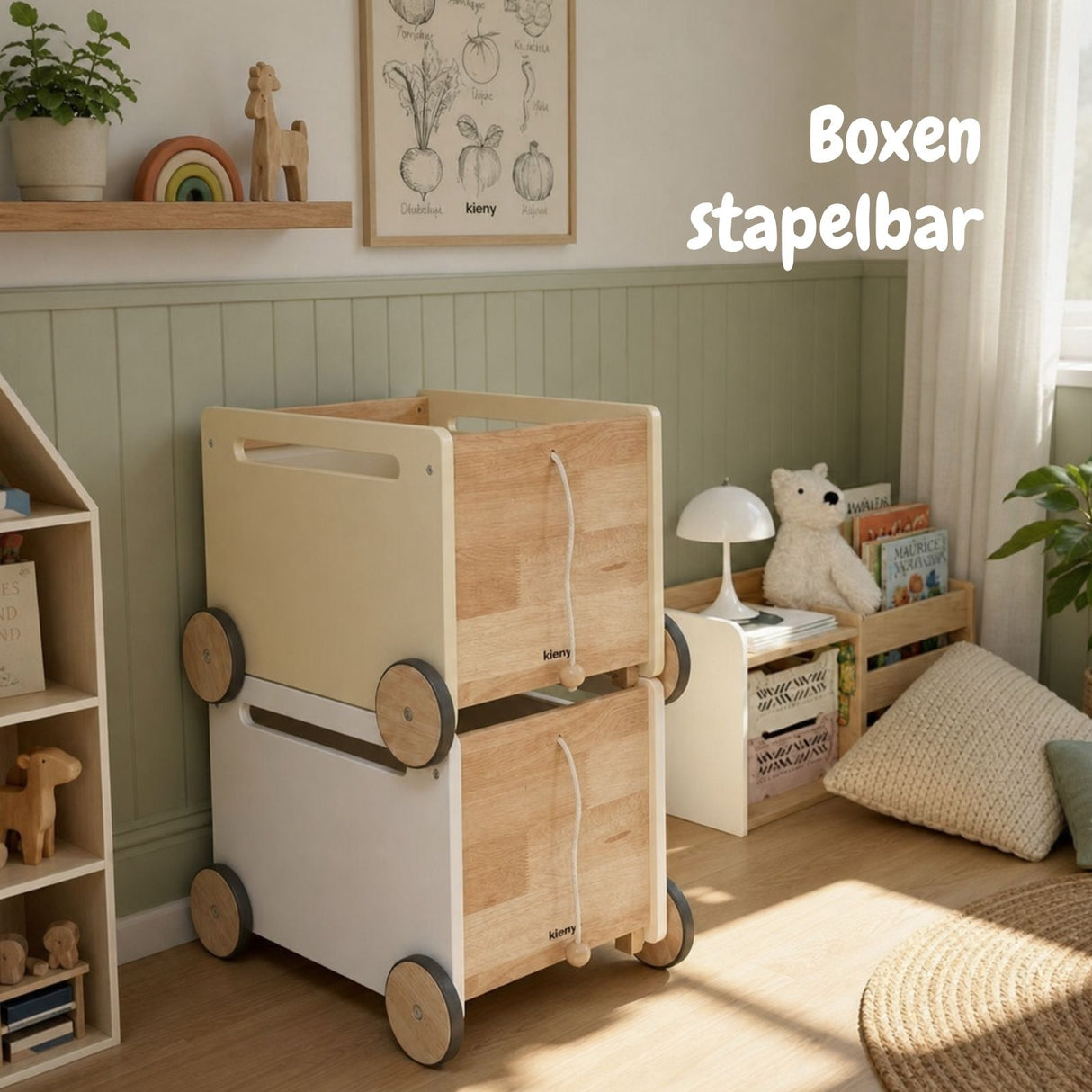 2er-Set Holz-Spielzeugtruhe auf Rollen Bücherkiste Spielzeugkiste