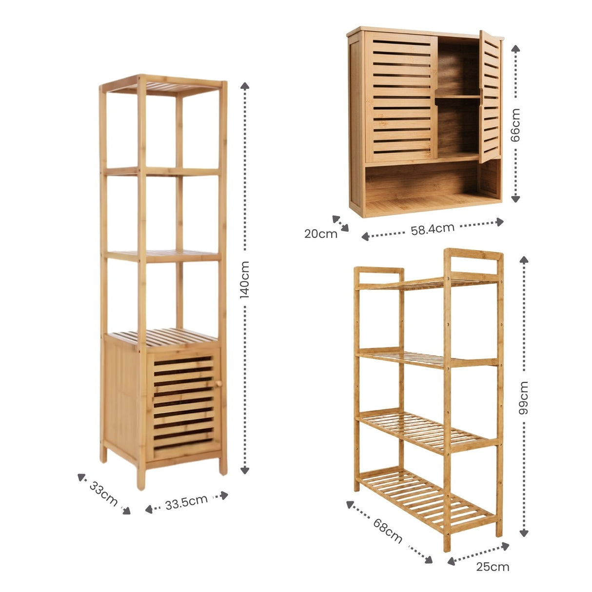 Bambus-Möbel-Set Badregal mit Schrank Standregal und Hängeschrank