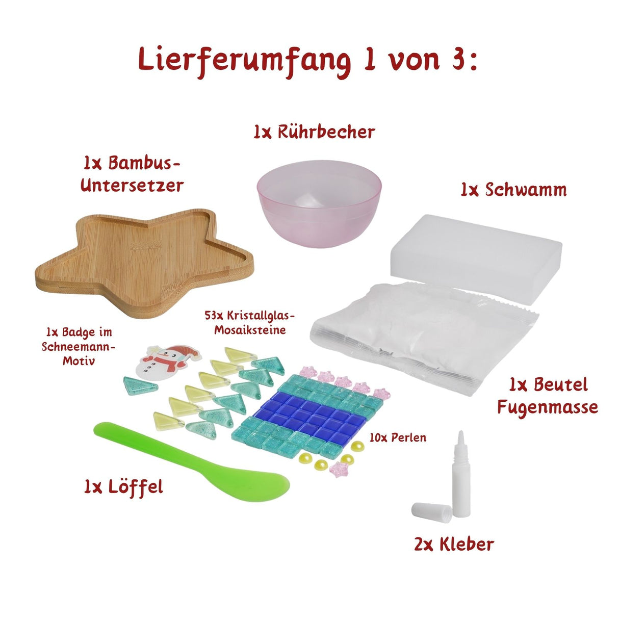 3er-Set DIY-Mosaik-Untersetzer Weihnachtsmann Schneemann Rentier Bastelset