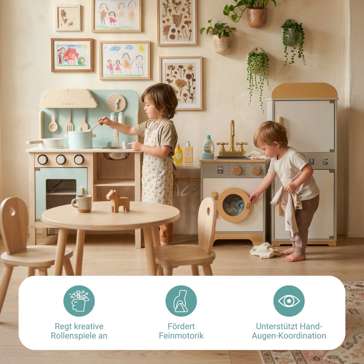 3-tlg. Kinder Haushalts-Spielset Spielküche Kühlschrank Waschmaschine
