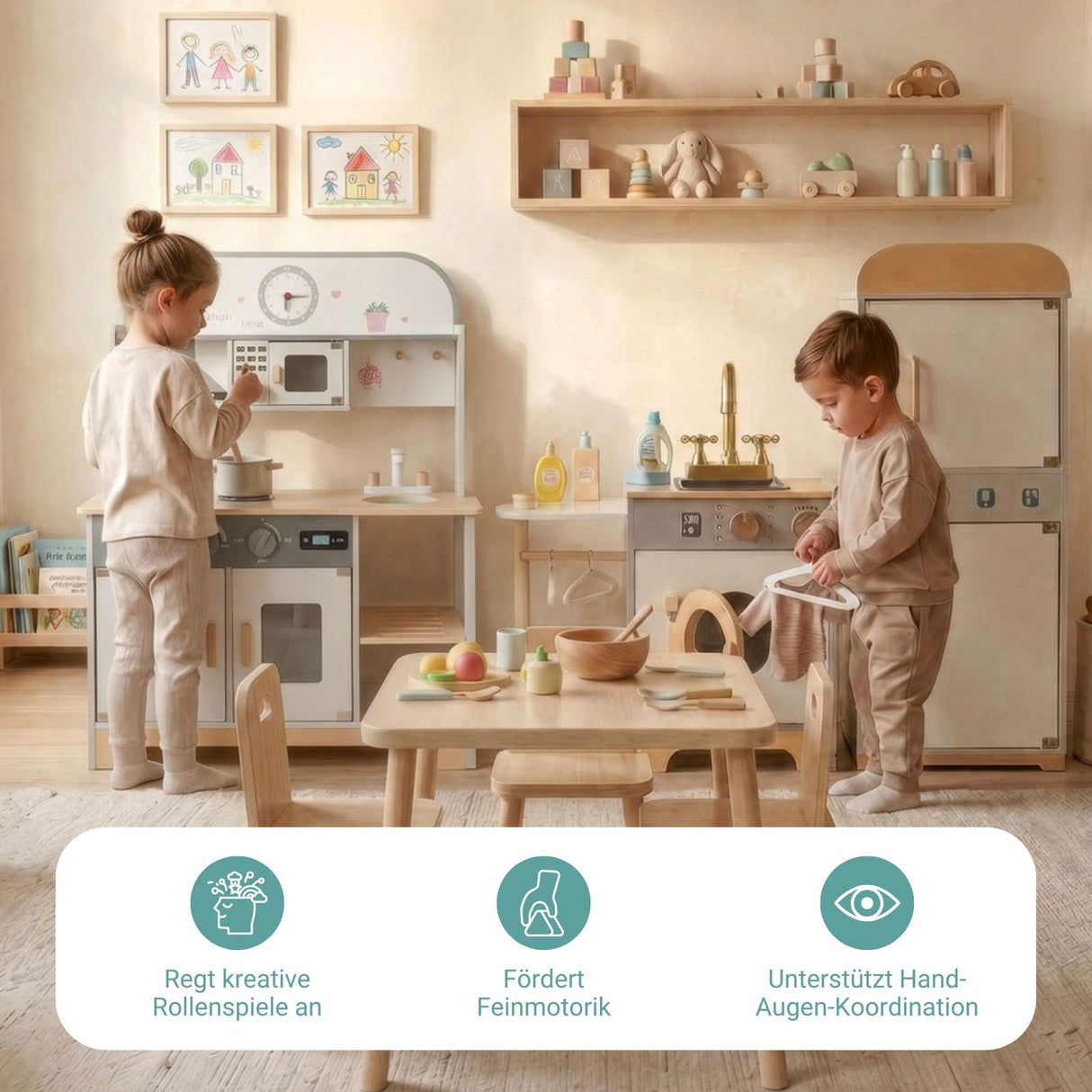 3-tlg. Kinder Haushalts-Spielset Kinderküche Kühlschrank Waschmaschine