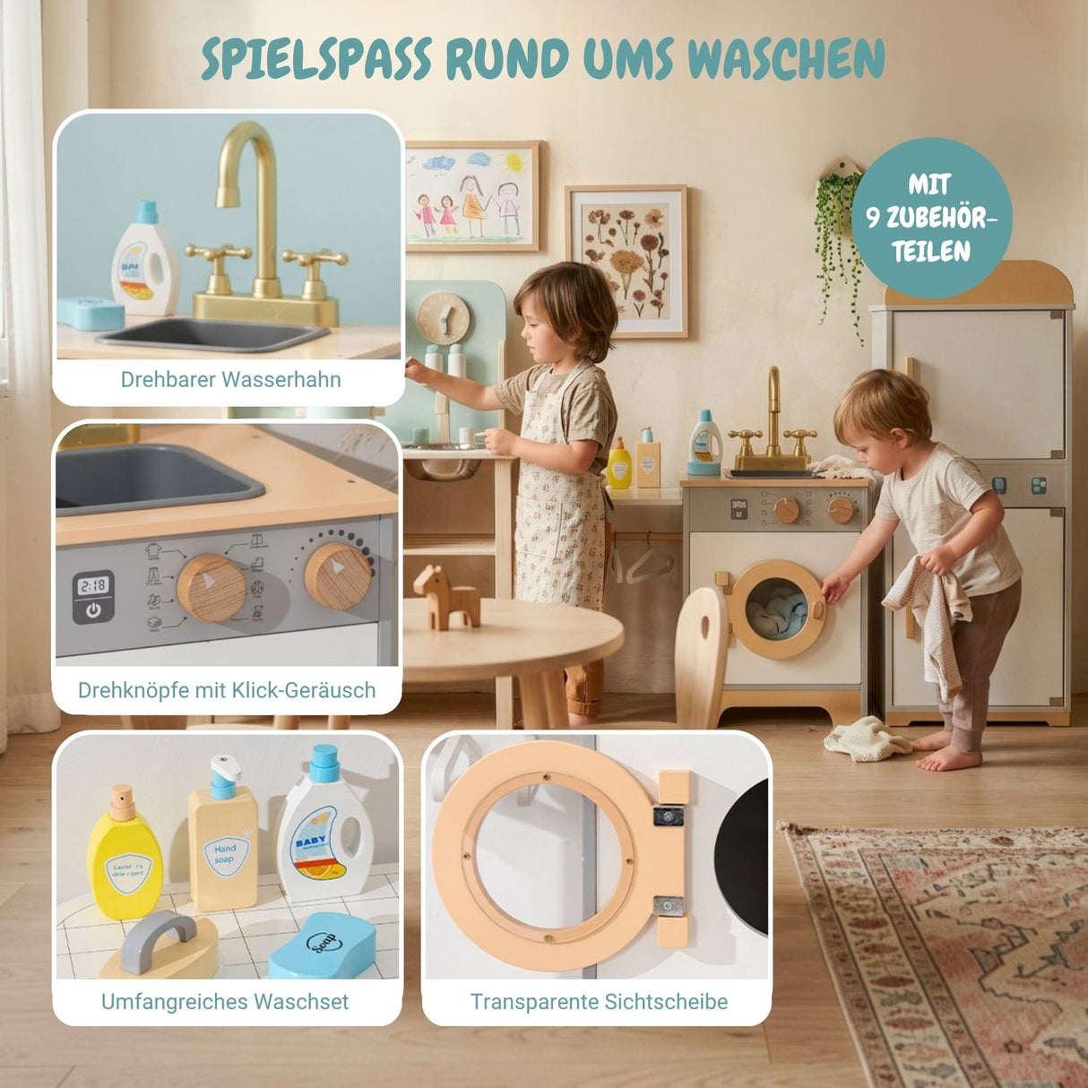 3-tlg. Kinder Haushalts-Spielset Backofen Kühlschrank Waschmaschine