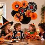 9-tlg. Set Halloween Dekofächer Papierrosetten Papierfächer Wabenfächer