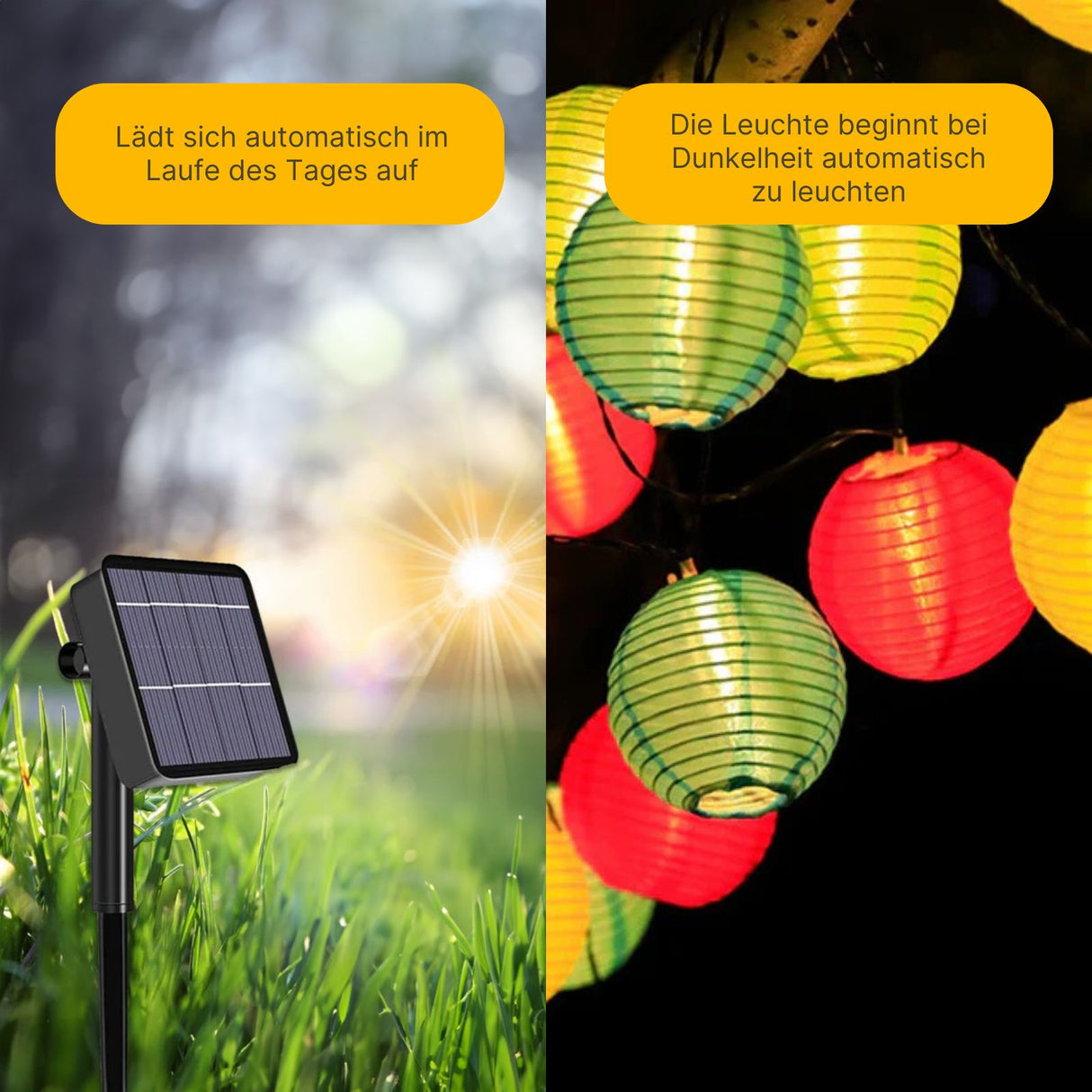 6.5m Solar Lampion-Lichterkette LED-Lichterkette Leucht-Girlande bunt