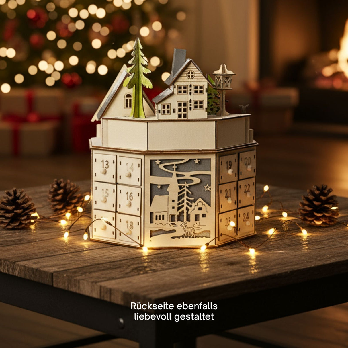 Holz-Adventskalender 24 Schubladen mit LED Weihnachtskalender