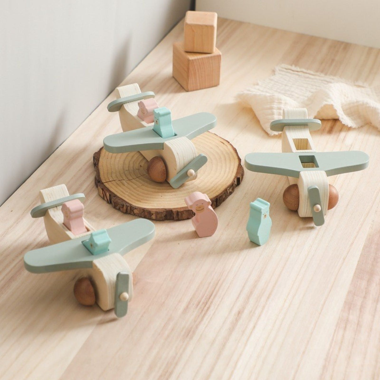 Holz-Doppeldecker Kinderspielzeug Flugzeug Luftfahrzeug Spielzeug