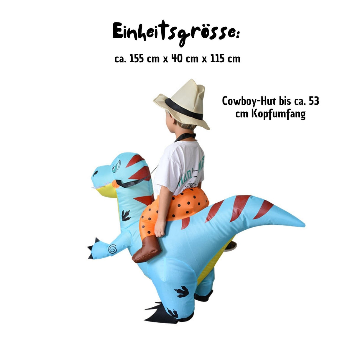 Dinosaurier Kostüm Kinder 120–140cm –  blau, mit Lüfter & Batteriekasten