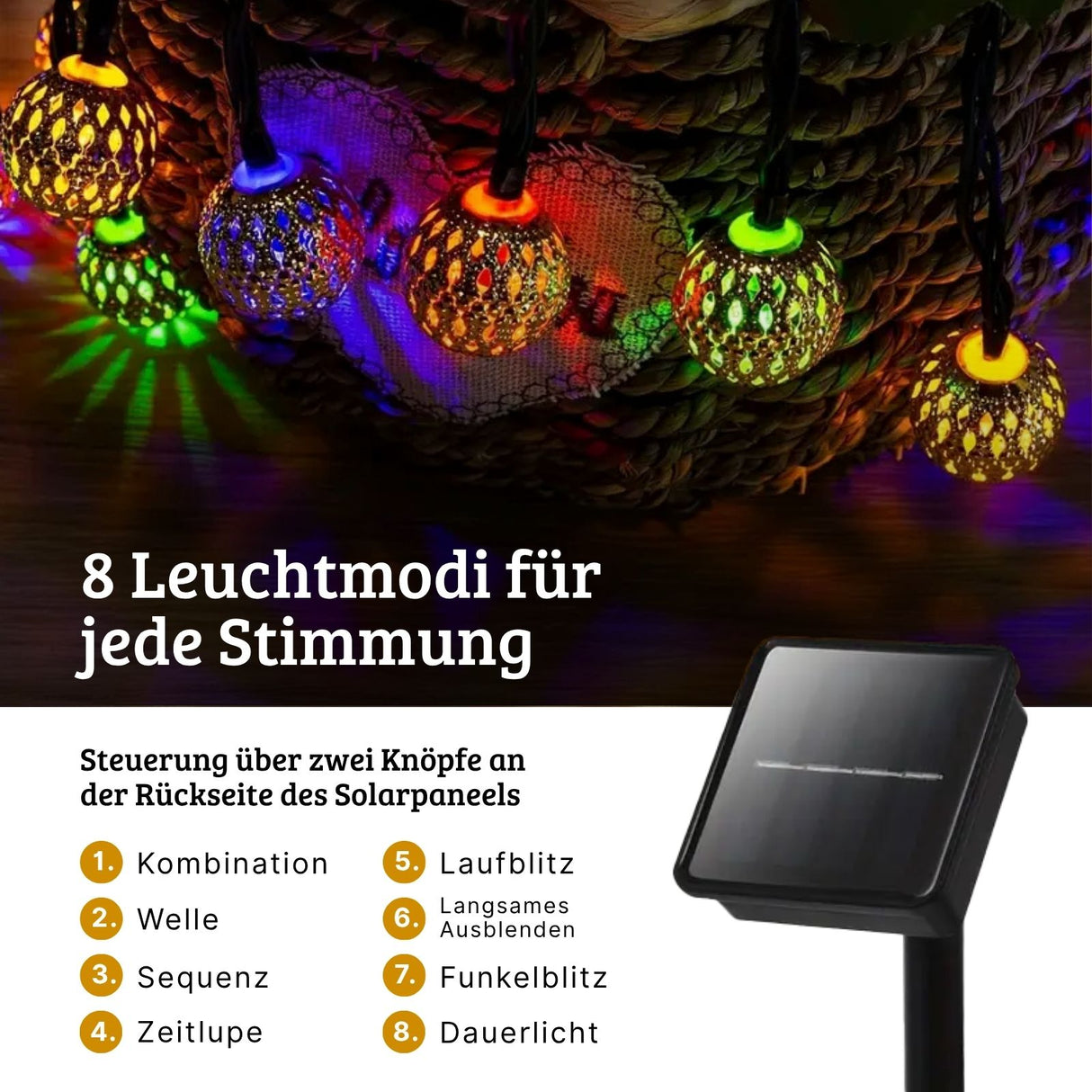 Orientalische Deko 9.3m Marokkanische LED Solar Lichterkette
