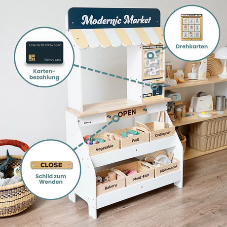 Holz-Kaufladen mit Zubehör Kinder Marktstand Kaufmannsladen