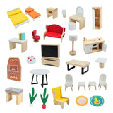 59-tlg. Holz-Puppenhaus mit Puppen Puppen-Villa mit Garten Spielhaus