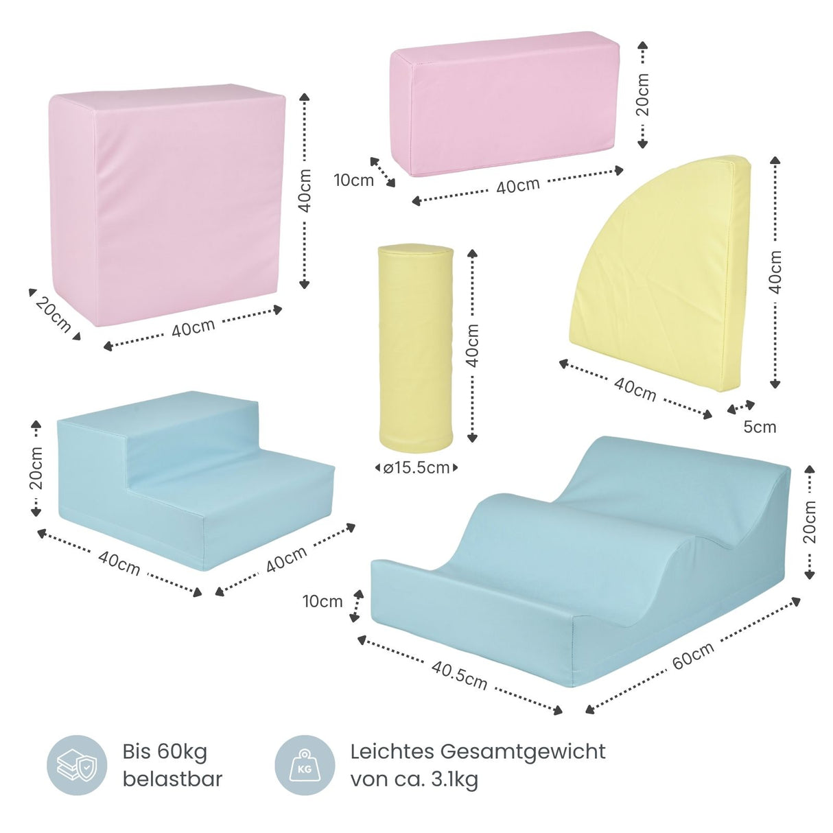 6-tlg. Softbausteinset für Kinder Softplay-Bausteine Eckkletterer
