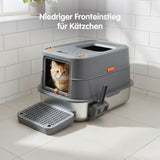 Edelstahl Katzentoilette mit Deckel Katzen-WC Katzenklo Streukiste