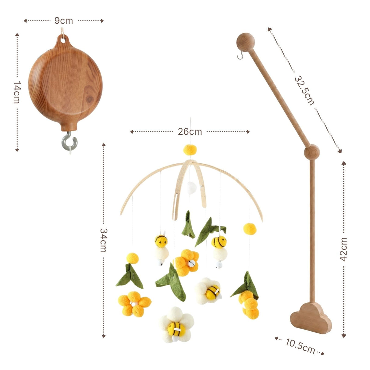 Mobile mit Halterung und Spieluhr Bienen Einschlafhilfe mit Musik
