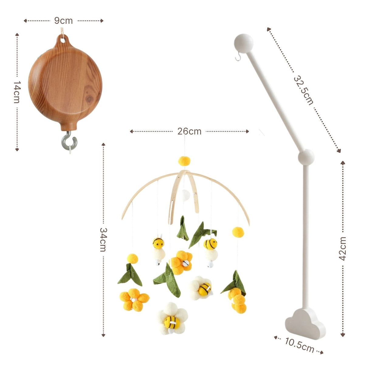 Mobile mit Halterung und Spieluhr Bienen Schlafbegleiter mit Musik