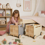 2er-Set Holz-Spielzeugkiste auf Rollen Bücherkiste Spielzeugtruhe
