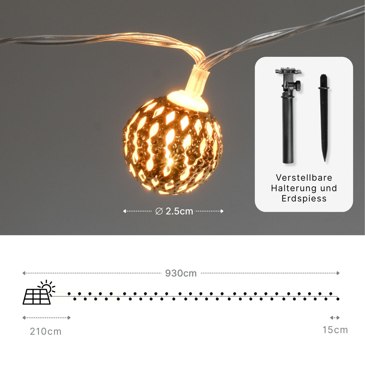 Marokkanische LED Solar-Gartenbeleuchtung 9.3m Outdoor-Dekoleuchte