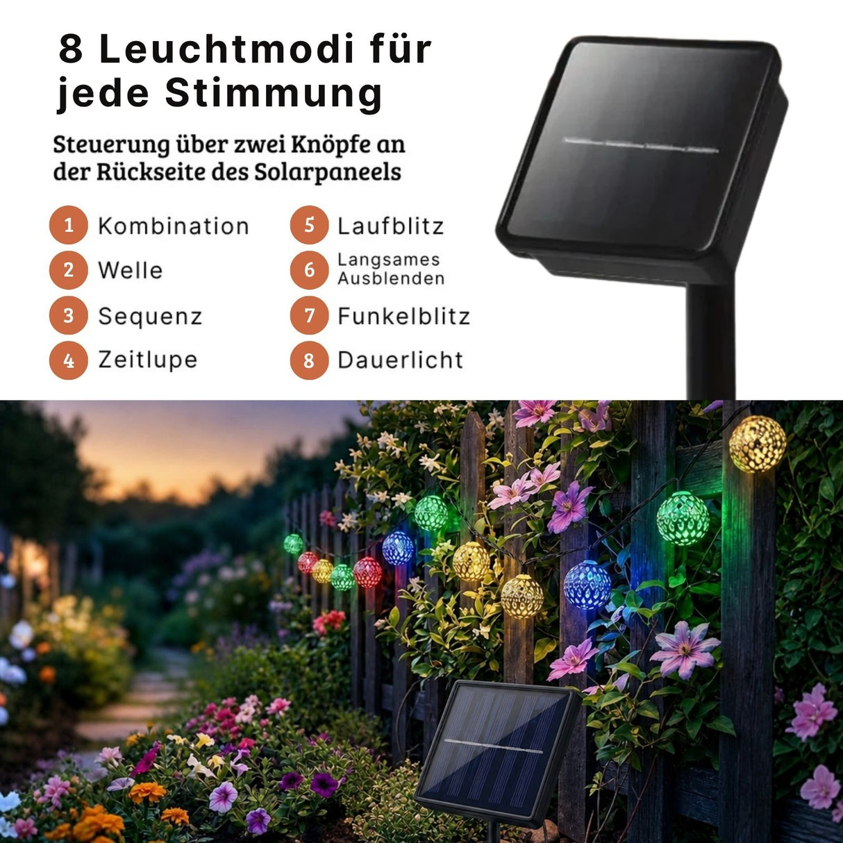 Marokkanische LED Outdoor-Dekoleuchte 9.3m Solar-Gartenbeleuchtung