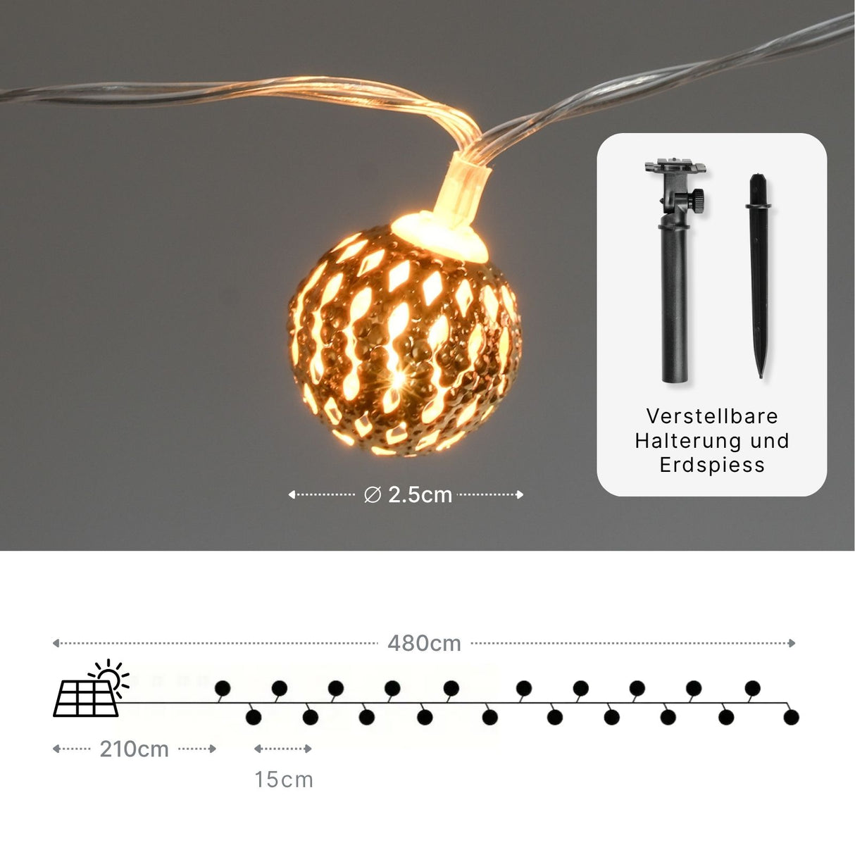 Marokkanische LED Solar-Gartenbeleuchtung 4.8m Outdoor-Dekoleuchte