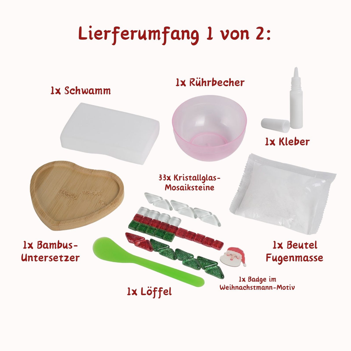 2er-Set DIY-Mosaik-Untersetzer Weihnachtsmann Rentier Bastelset