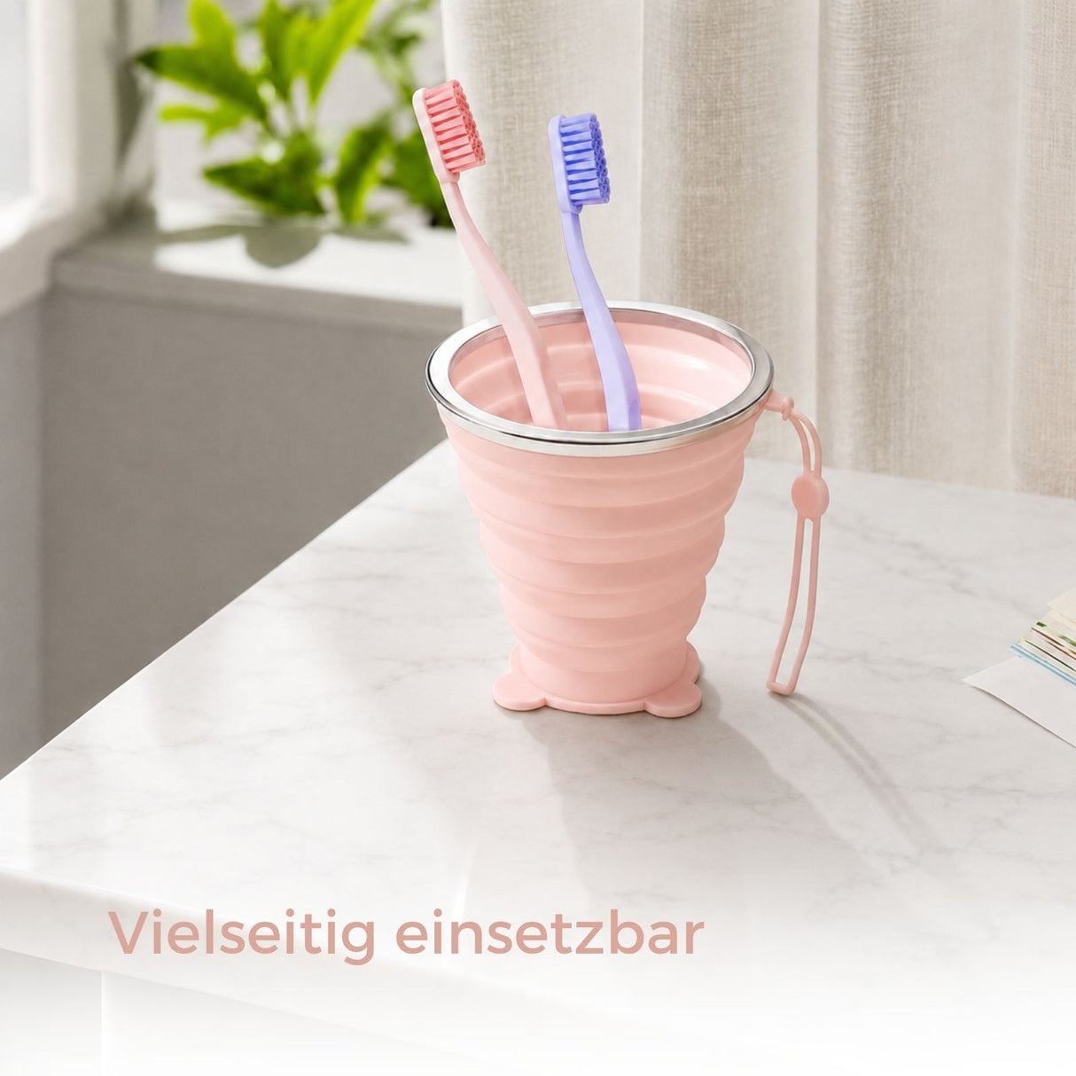 Faltbarer Silikonbecher mit Deckel Trinkbecher Reisebecher Faltbecher