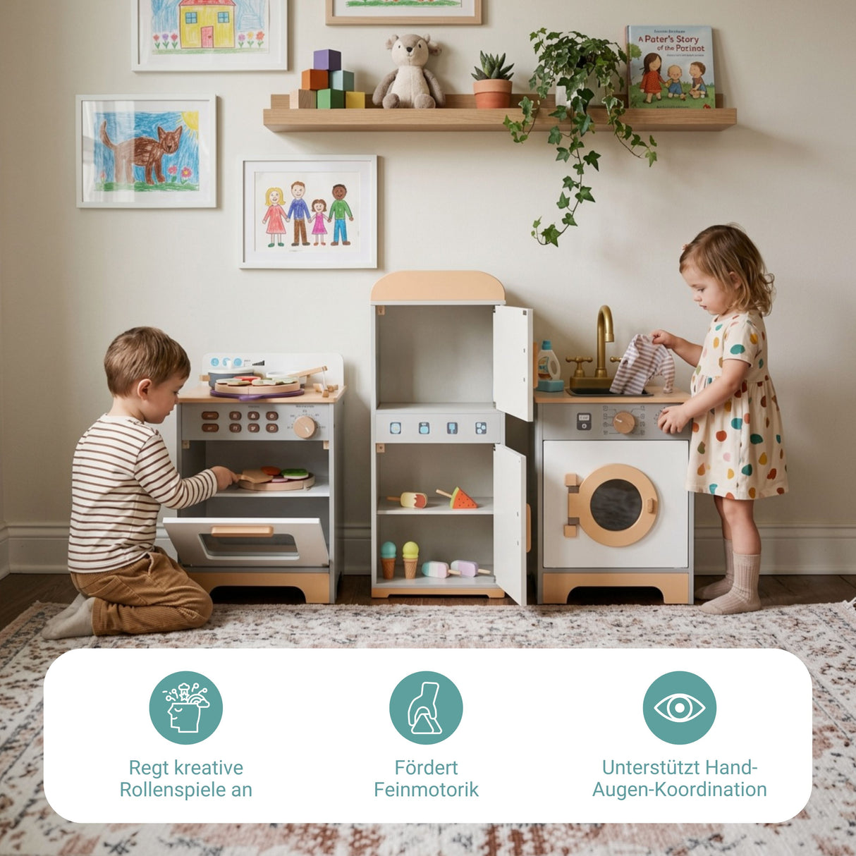 3-tlg. Kinder Haushalts-Spielset Backofen Kühlschrank Waschmaschine