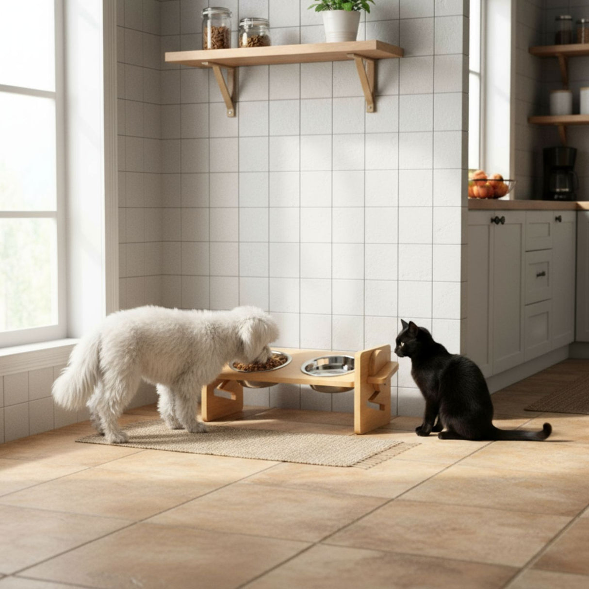 Doppelnapf aus Holz Verstellbarer Futternapf Futterstation Fressnapf