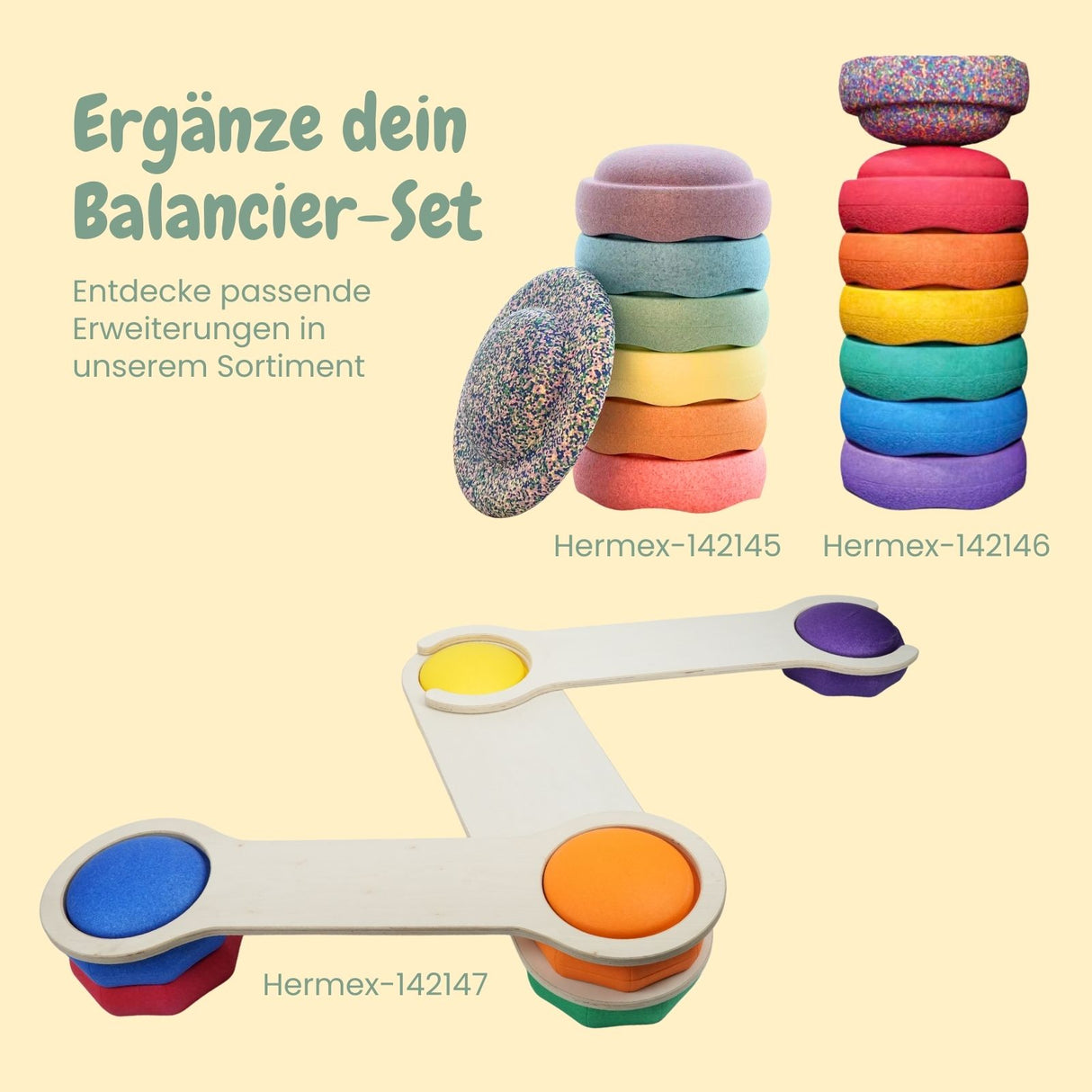 Holz-Balancierbrücken mit Motoriksteinen Balancier-Set mit Trittsteinen