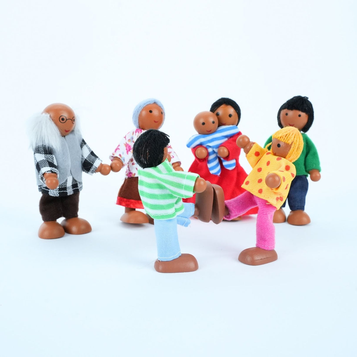 7-tlg. Puppenfamilie aus Holz Holzpuppen Biegepuppen Kinderspielzeug