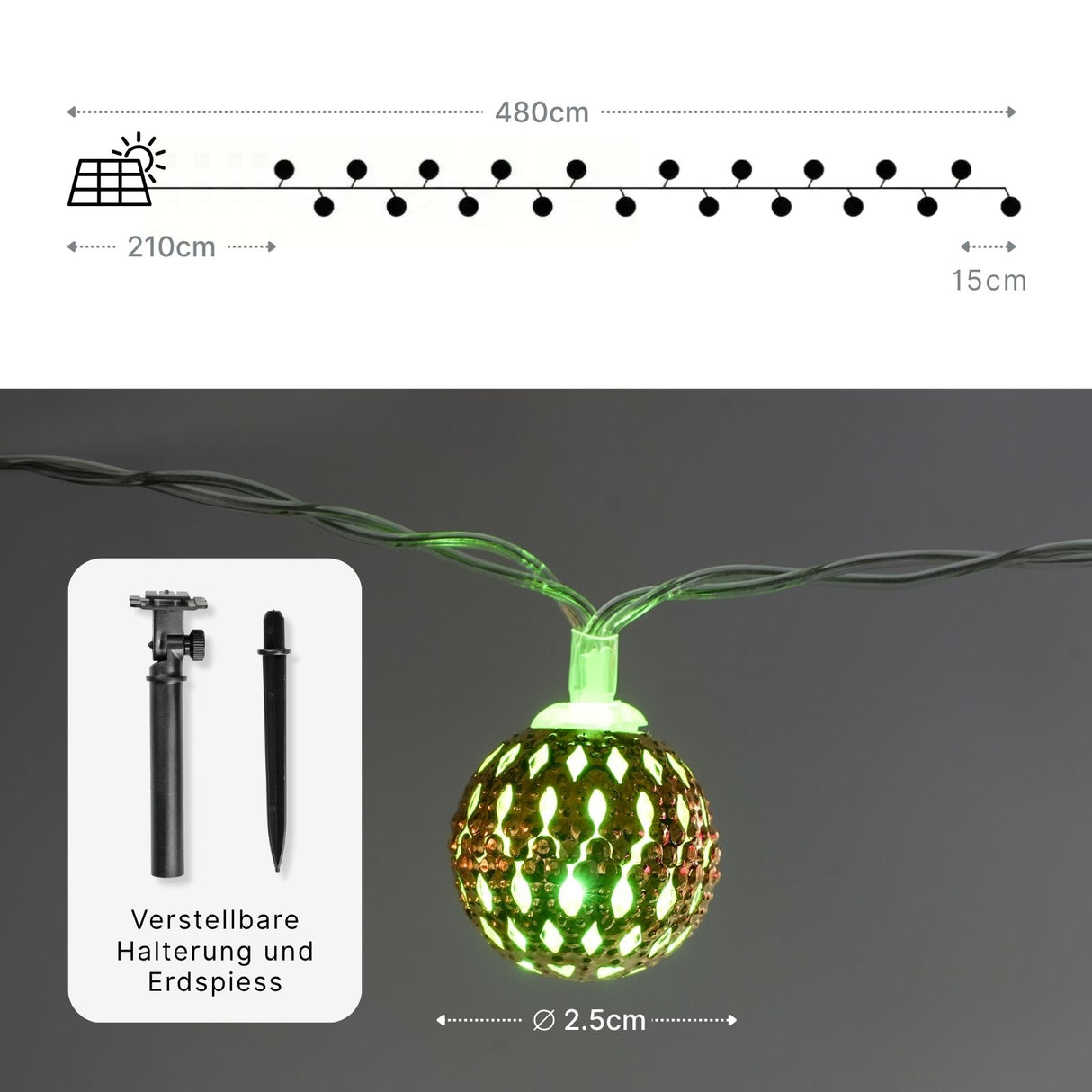 Orientalische Deko 4.8m Marokkanische LED Solar Lichterkette