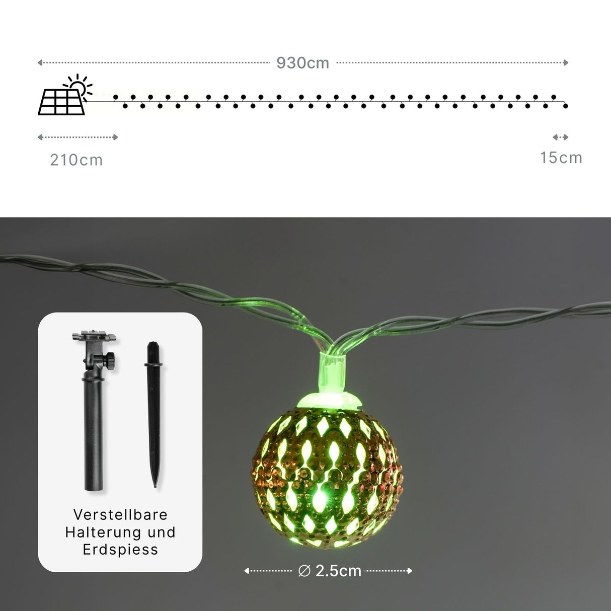 Orientalische Deko 9.3m Marokkanische LED Solar Lichterkette