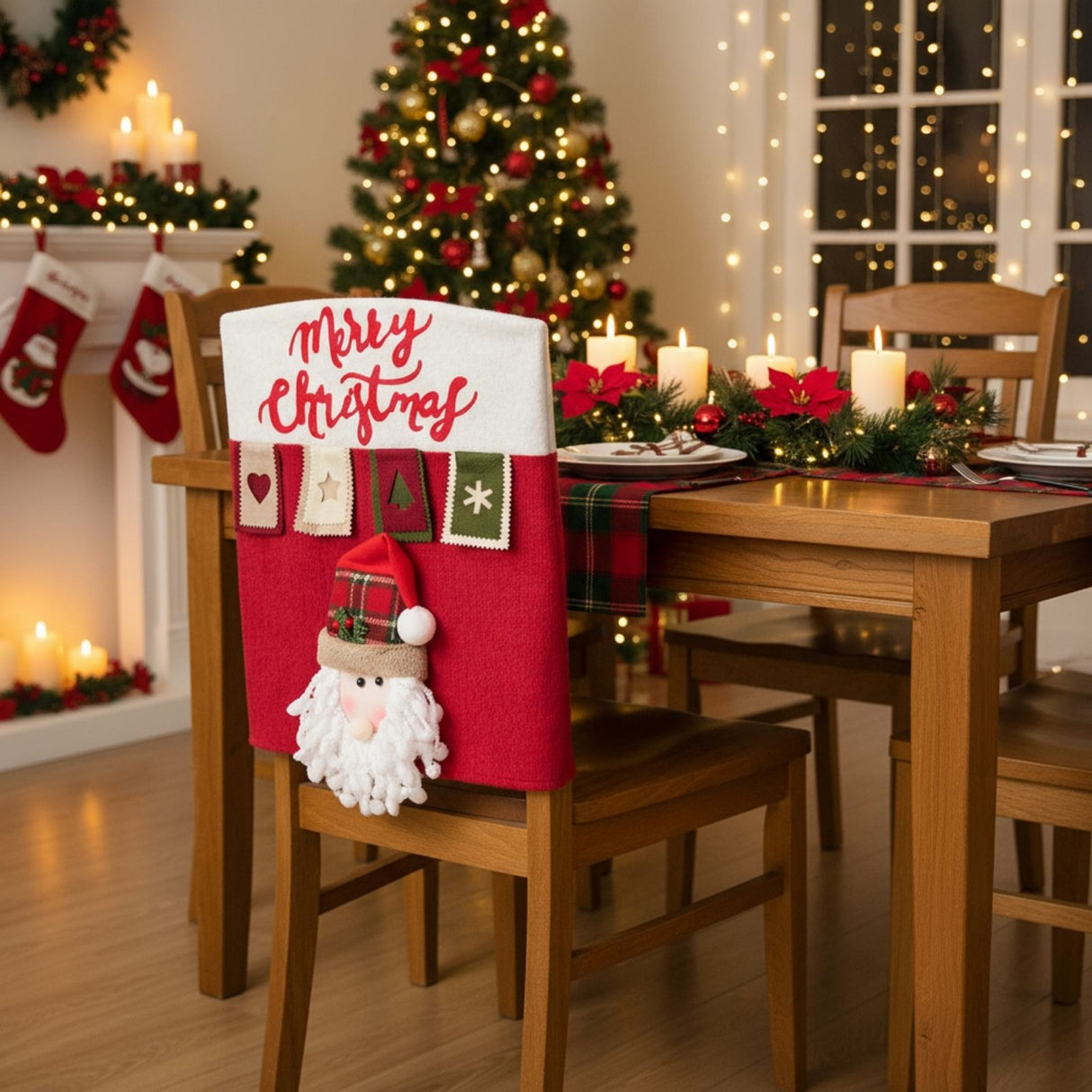 Stuhlhusse mit Weihnachtmann Weihnachts-Stuhldeko Stuhlbezug