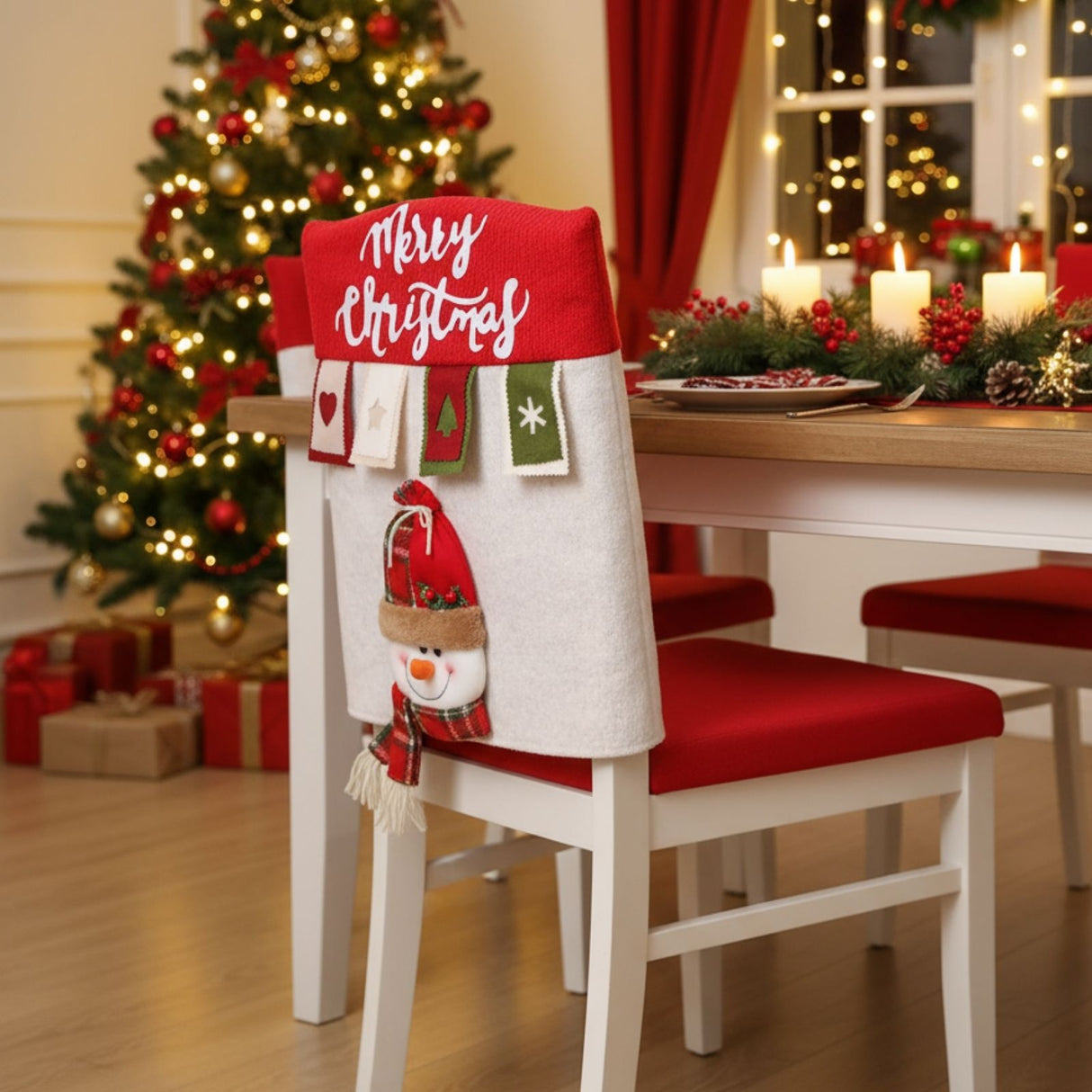 Stuhlhusse mit Schneemann Weihnachts-Stuhldeko Stuhlbezug Stuhlüberzug