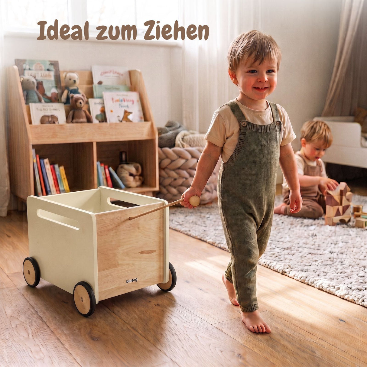 Spielzeugkiste auf Rollen Holz-Rollbox Spielzeugwagen Bücherkiste