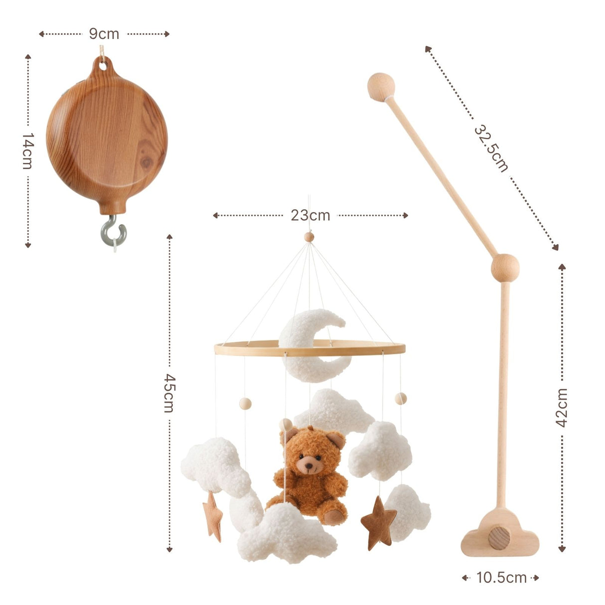 Mobile mit Halterung und Spieluhr Teddybär Einschlafhilfe mit Musik