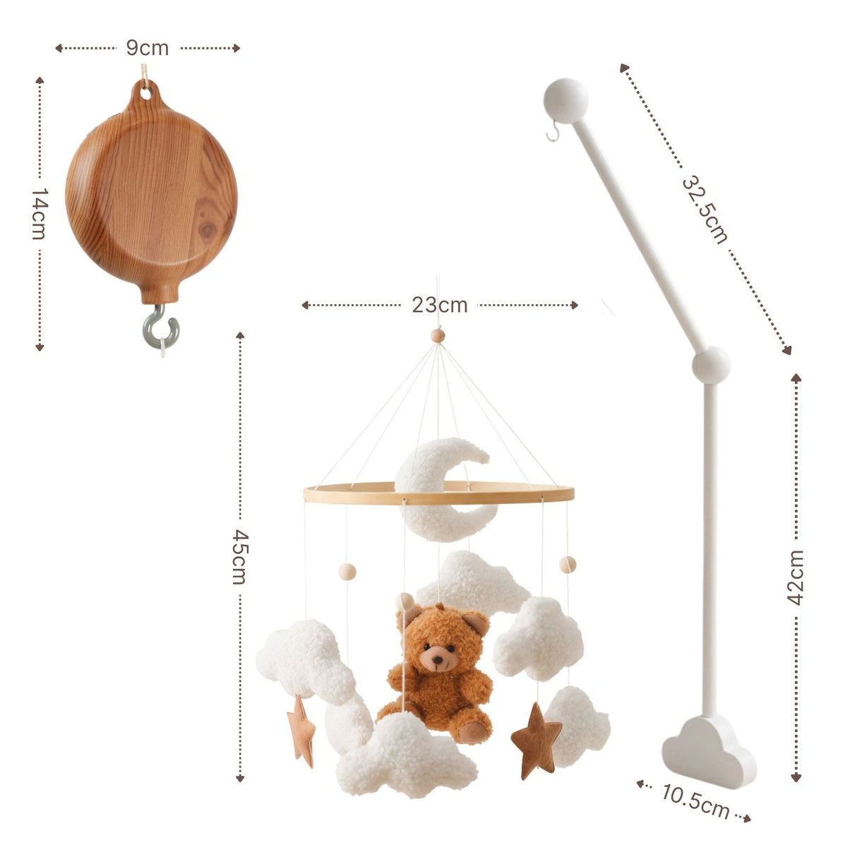 Mobile mit Halterung und Spieluhr Teddybär Schlafbegleiter mit Musik