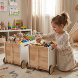 2er-Set Holz-Spielzeugkiste auf Rollen Spielzeugtruhe Bücherkiste