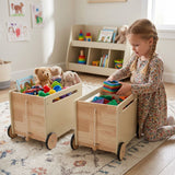 2er-Set Holz-Bücherkiste auf Rollen Spielzeugkiste Spielzeugtruhe