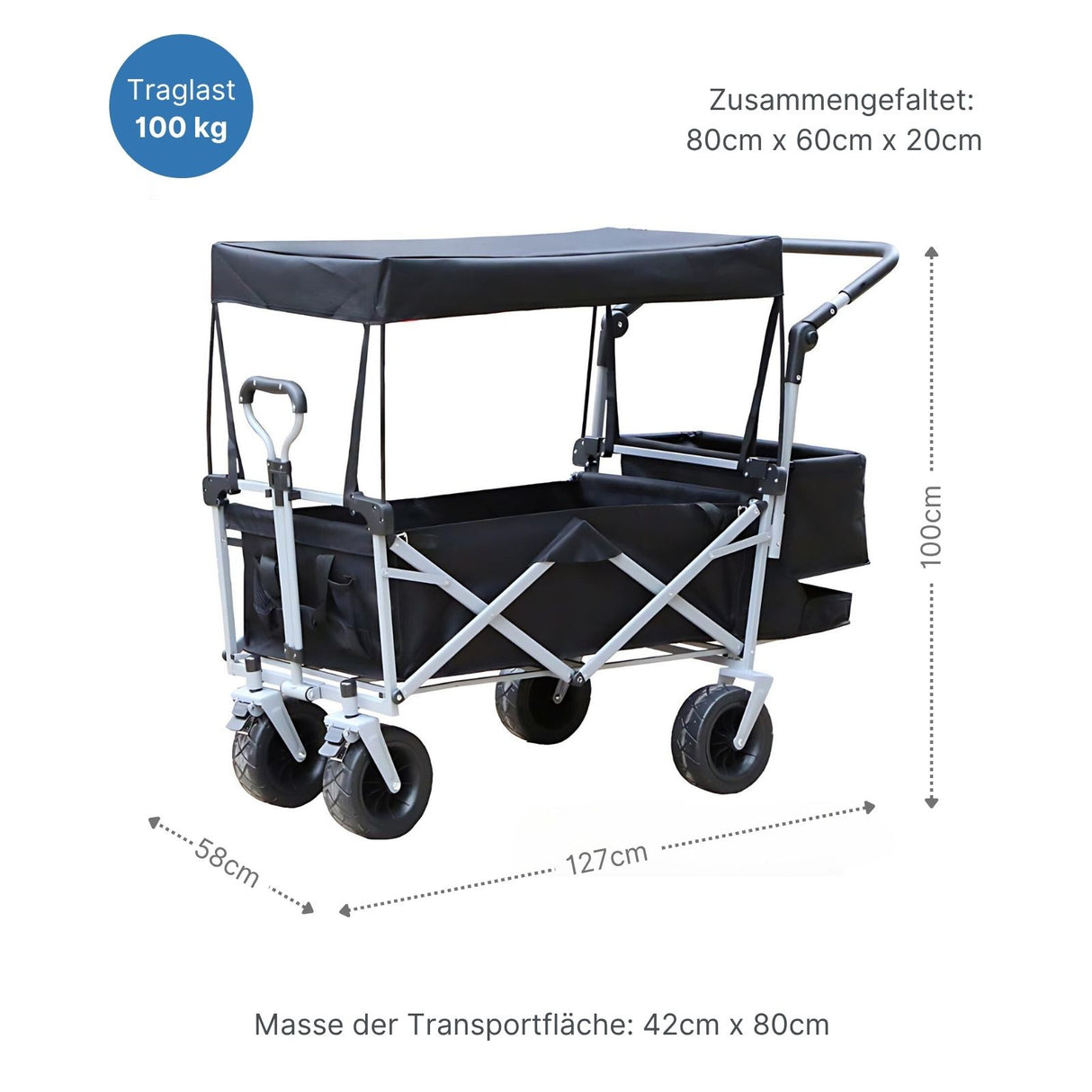 Bollerwagen mit Netztasche und Aufbewahrungstasche