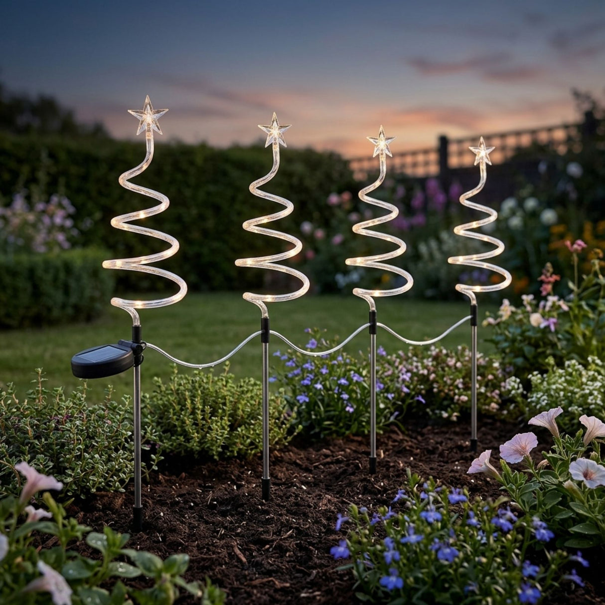 4er-Set LED-Dekoleuchte Gartenbeleuchtung Spiralbaum Solarleuchte