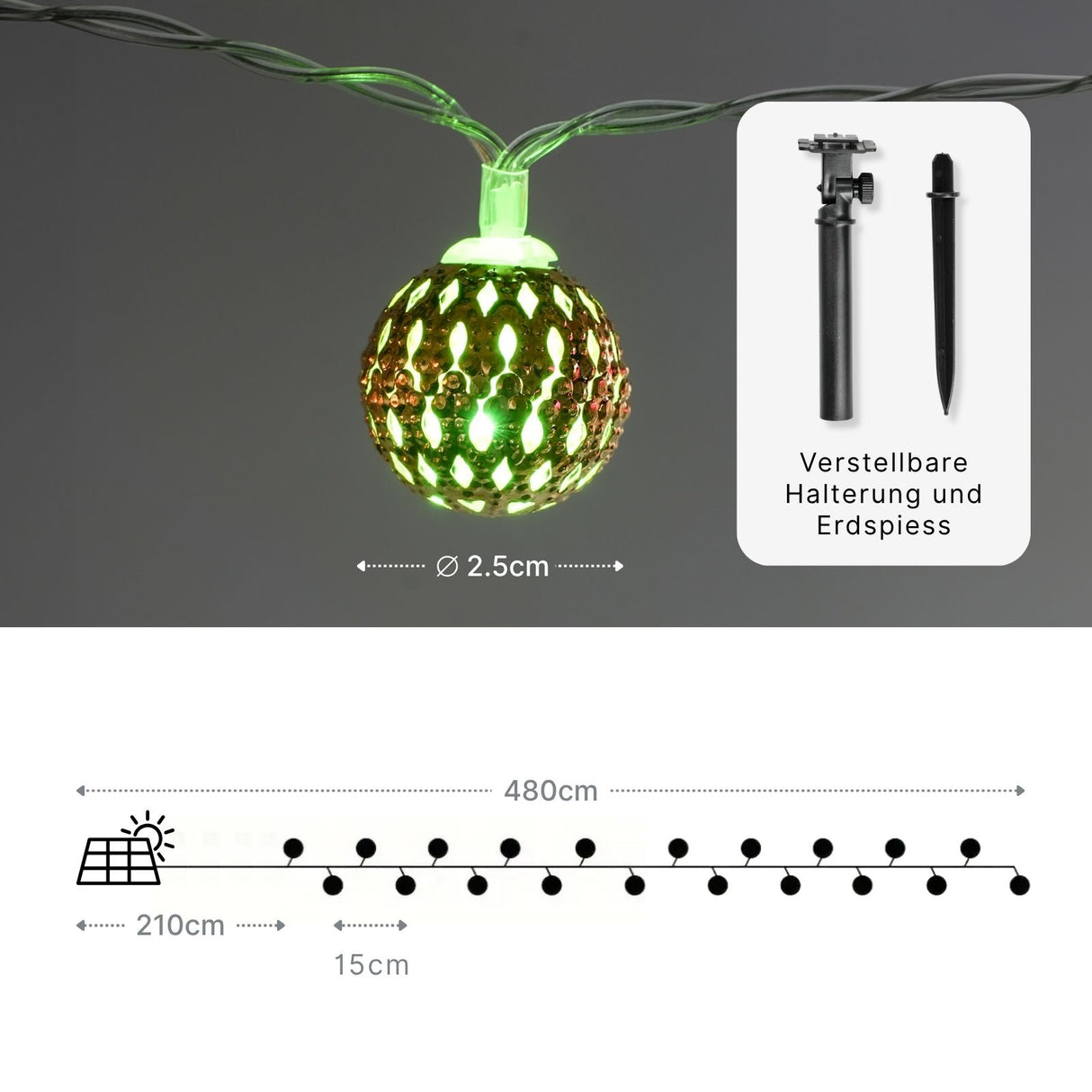 Marokkanische LED Outdoor-Dekoleuchte 4.8m Solar-Gartenbeleuchtung