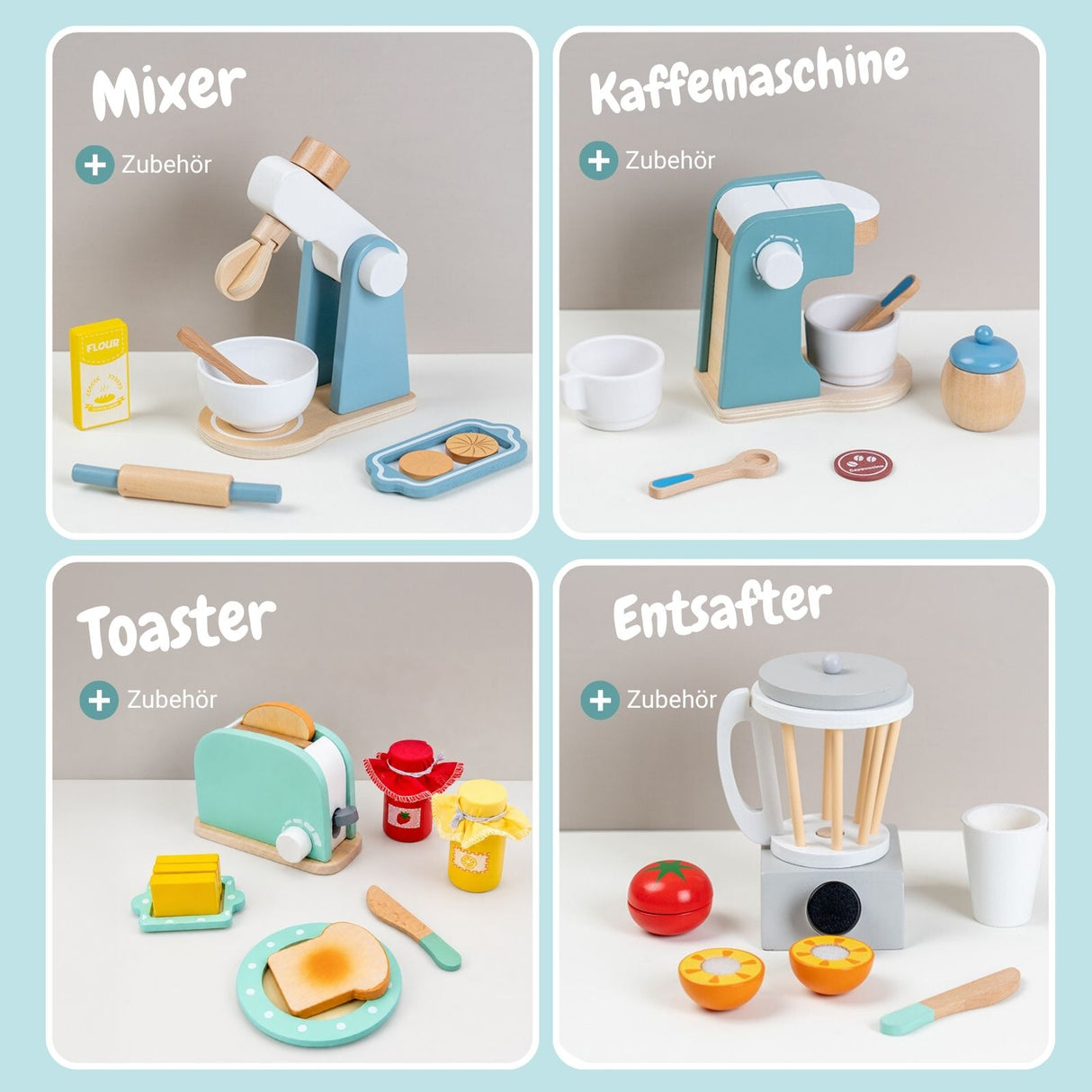 Holzspielzeug Frühstücksset Kaffeeautomat Mikrowelle Küchenmaschinen