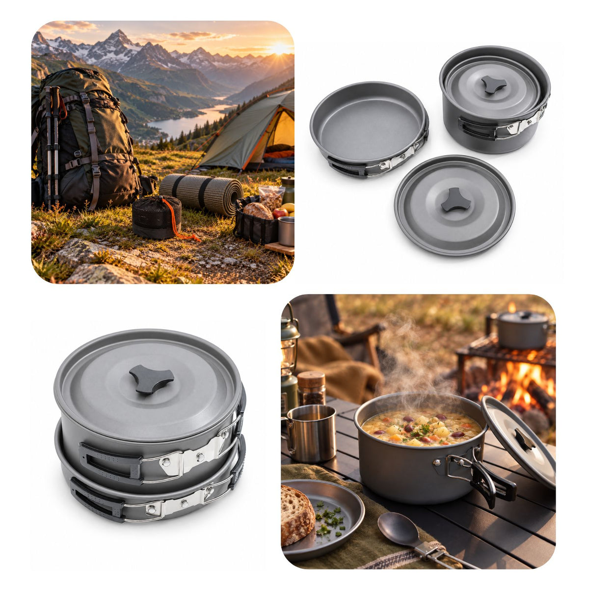 4-tlg. Campinggeschirr Outdoor-Kochgeschirr-Set Kochtopf Bratpfanne