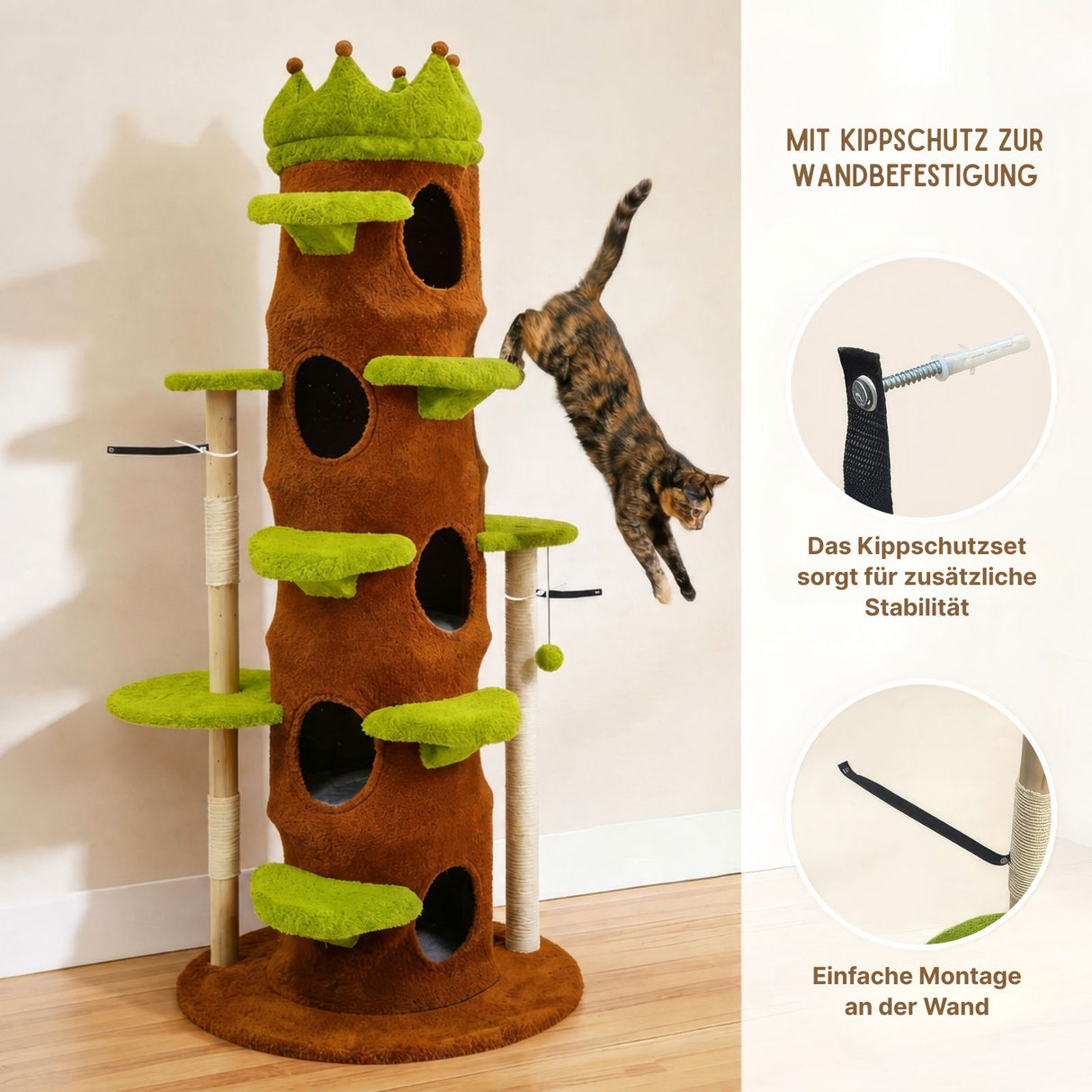 Kratzbaum mit Höhlen und Krone Katzenbaum Kratzmöbel Kletterbaum