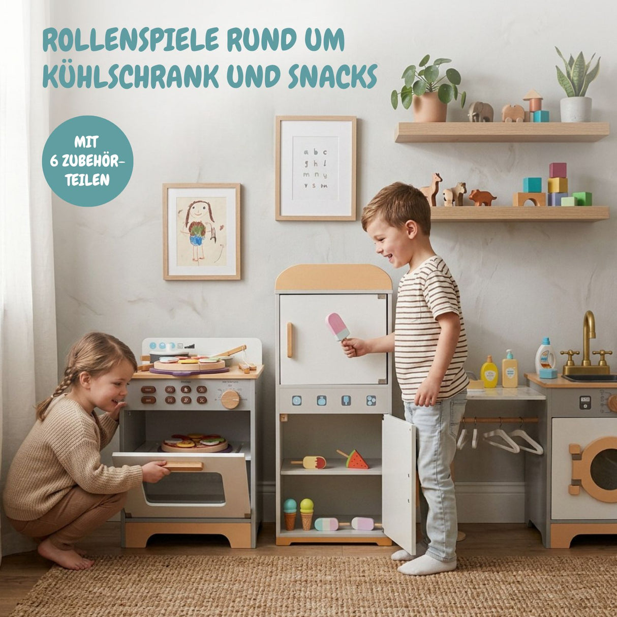 3-tlg. Kinder Haushalts-Spielset Backofen Kühlschrank Waschmaschine