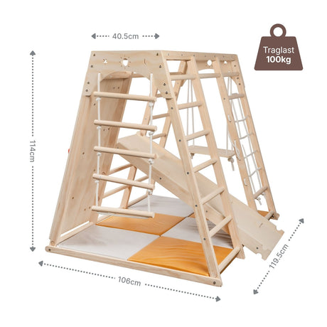 Holz-Klettergerüst mit Schaukel und Rutsche Kletterturm Spielzelt