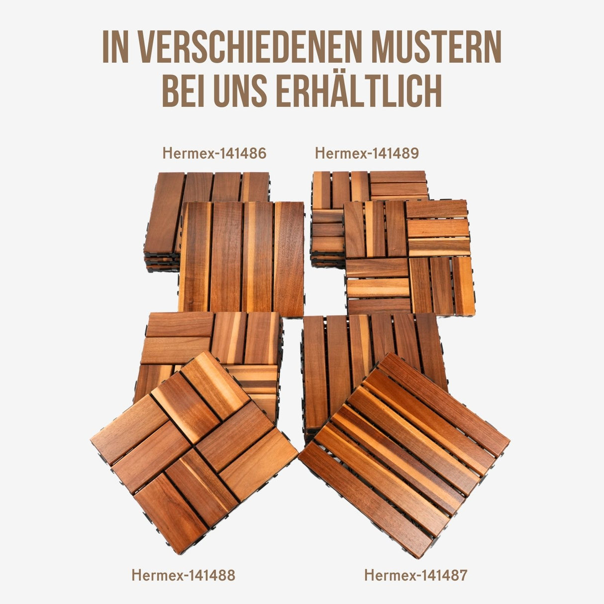 4er-Set Akazienholz-Fliesen Bodenplatten Klickfliesen Holzfliesen