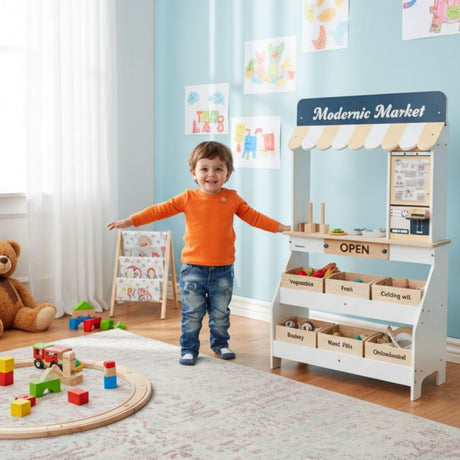 Holz-Kaufladen mit Zubehör Kinder Marktstand Kaufmannsladen